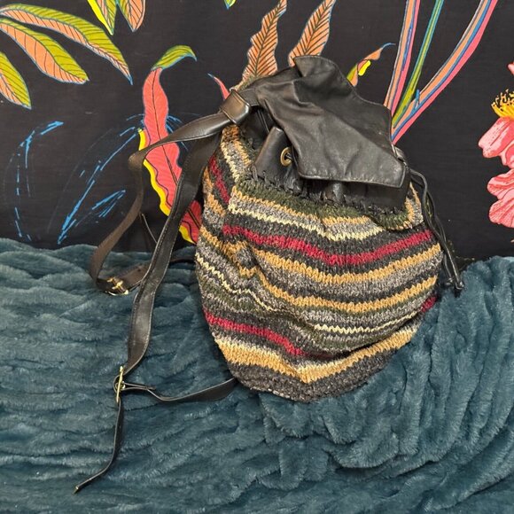 L.B. Evans Handknits Drawstring Backpack Bag, Multi-Color Swirly Tweed Knit main image 10